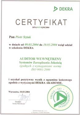 Certificat ISO 9001-2000 Auditeur